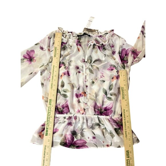 White House Black Market Womens 6 Floral Blouse Ecru Violet Ruffle + Tank NWT - Picture 9 of 16